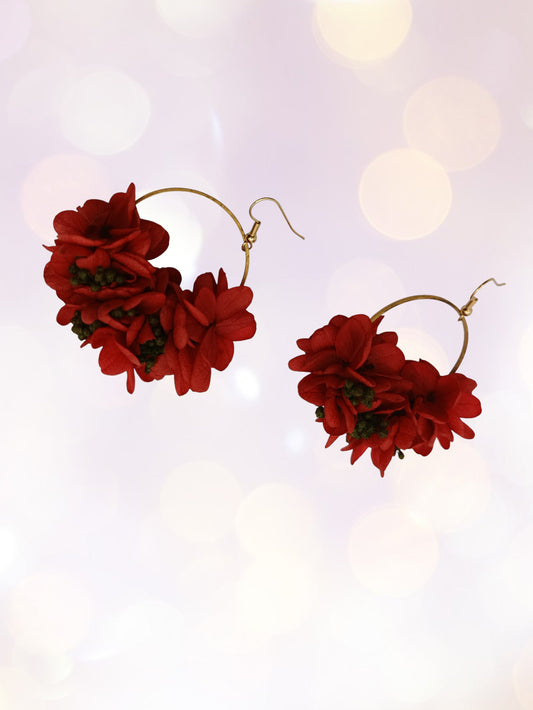 Créoles composition florale rouge et vert