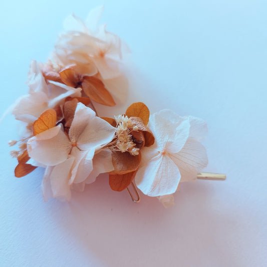 "Terre d'Amour"Grande Barrette fleurs séchées mariage – Élégance Terracotta & Nature 🌿