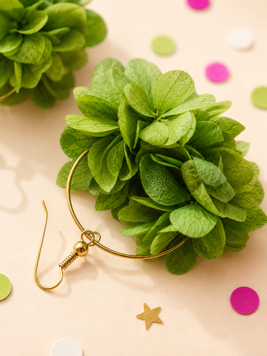 Boucles d'oreilles mariage créoles hortensia stabilisé vert sauge