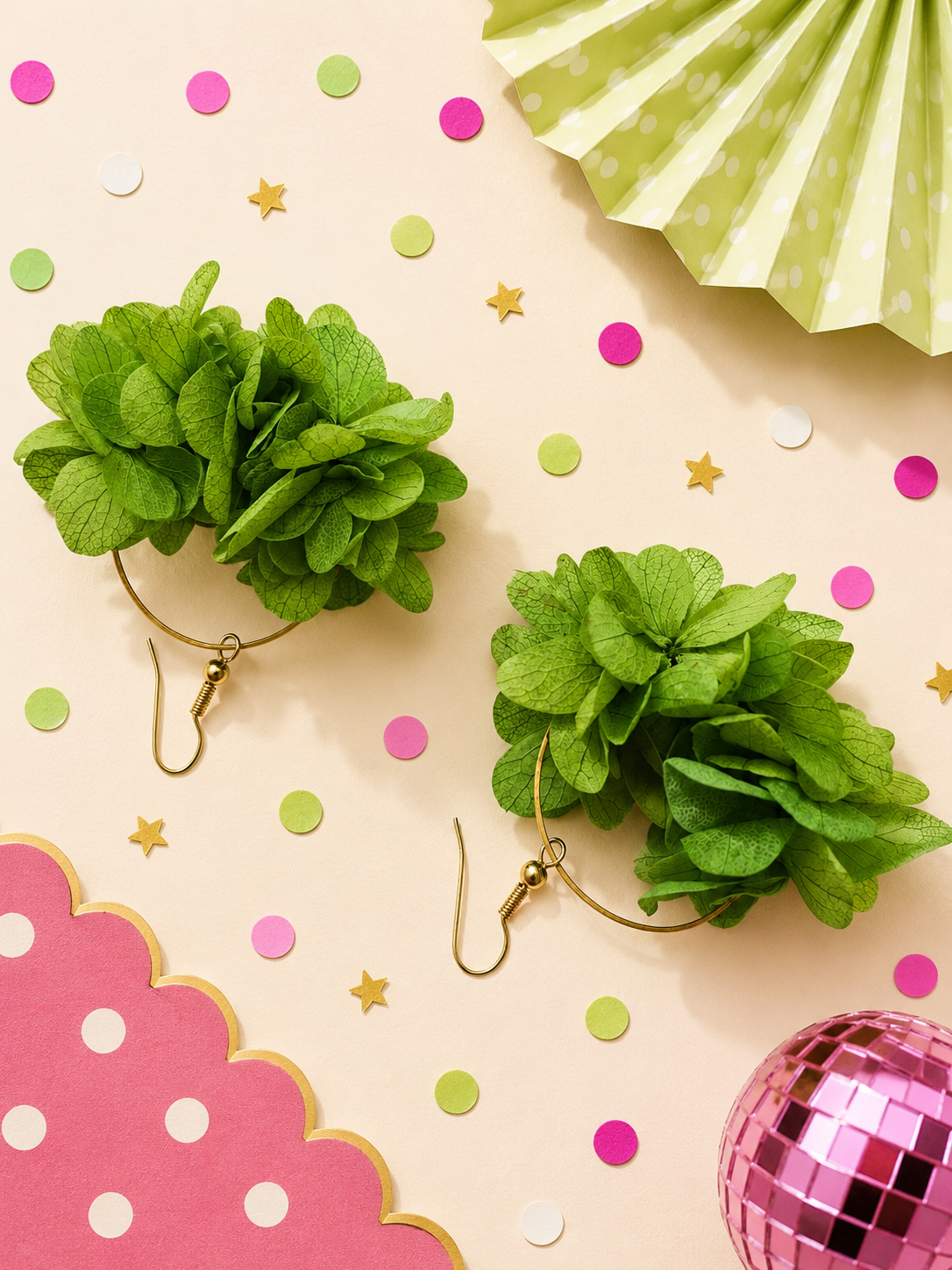 Boucles d'oreilles mariage créoles hortensia stabilisé vert sauge