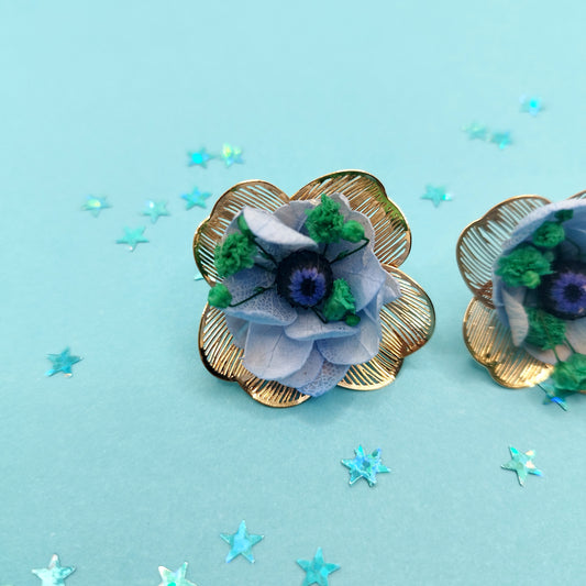 💓Le coup de cœur -Puces d’oreilles dorées fleurs séchées