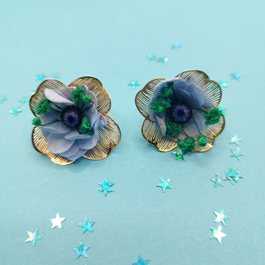 💓Le coup de cœur -Puces d’oreilles dorées fleurs séchées