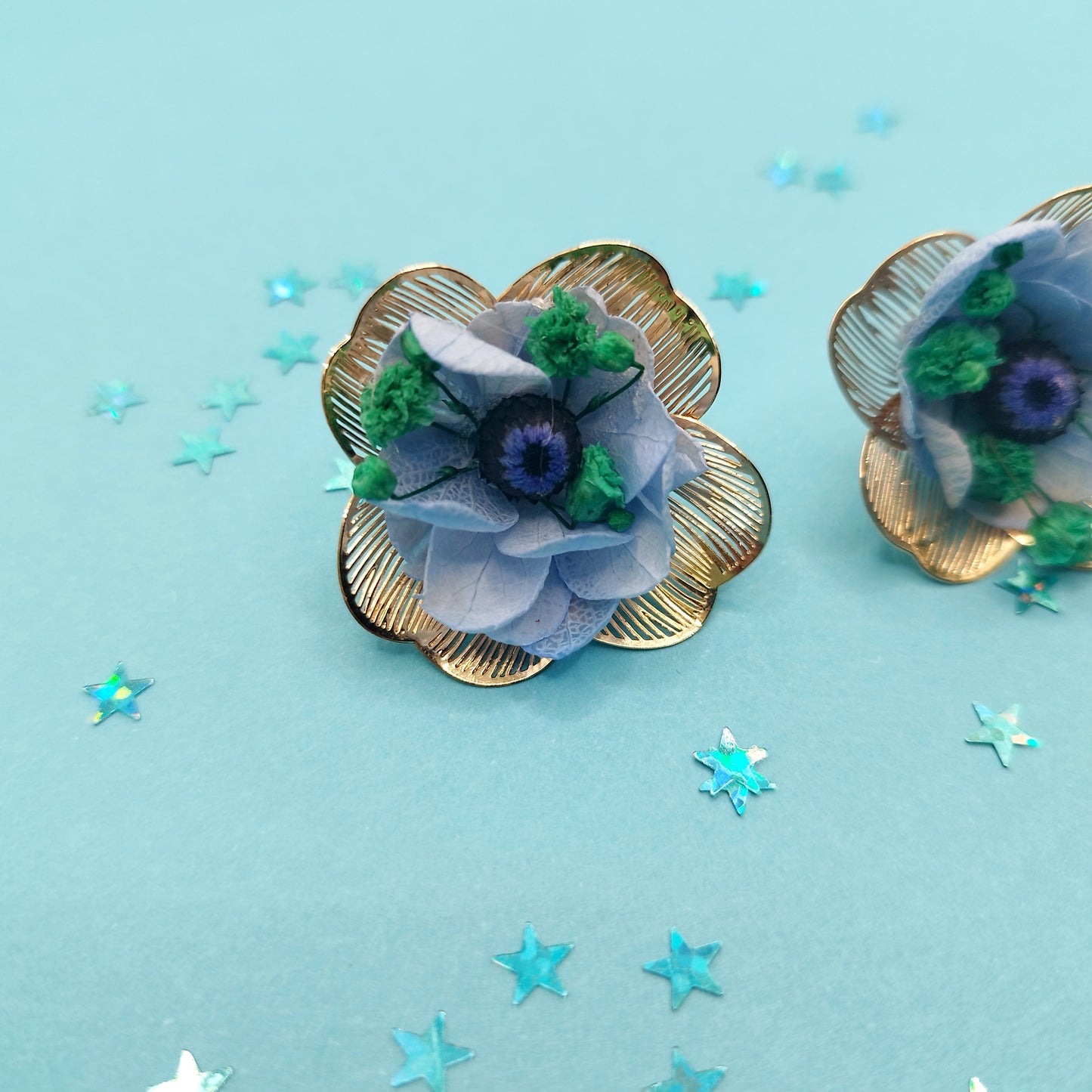 💓Le coup de cœur -Puces d’oreilles dorées fleurs séchées