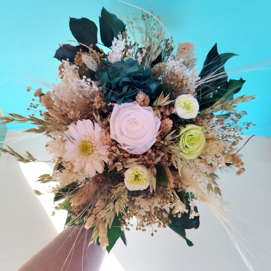 "Éveil Bohème" 🌿 Bouquet de Mariée fleurs séchées mariage– Harmonie de Blanc et Vert Naturel 🤍