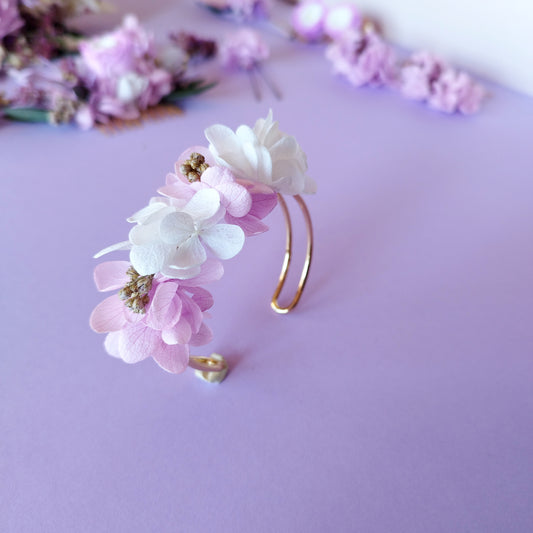 "Brume Florale"Bracelet Fleuri fleurs séchées mariage – Jonc Doré &violet 💜