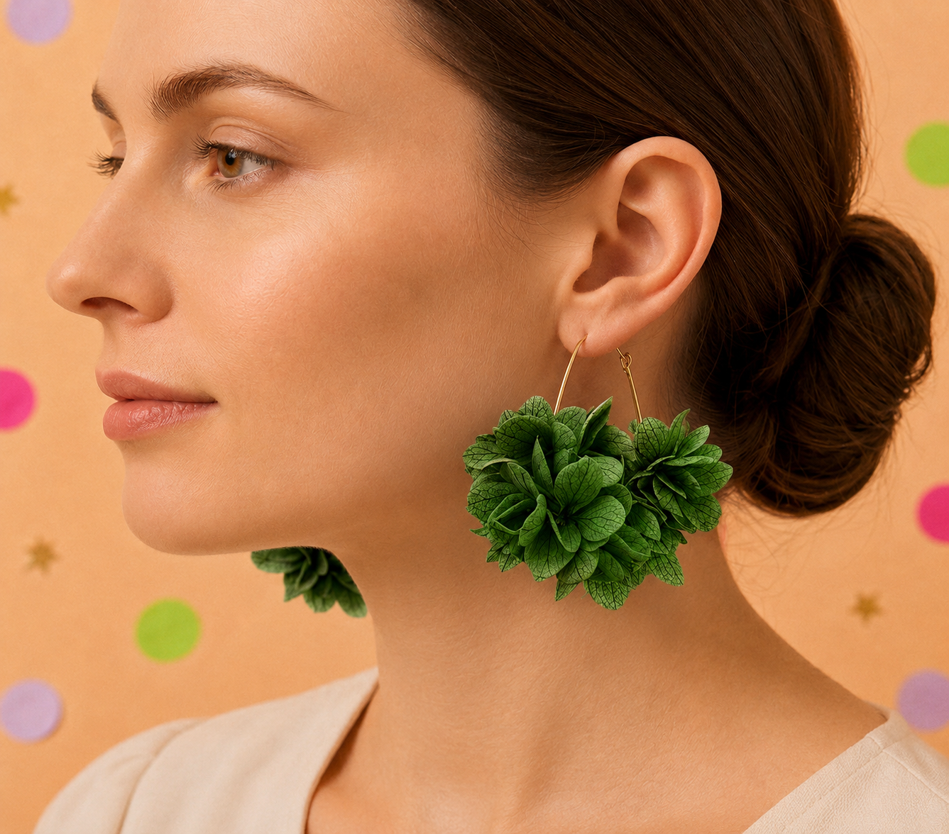 Créoles Goutte Mariage Hortensia en Laiton | Vert Olive