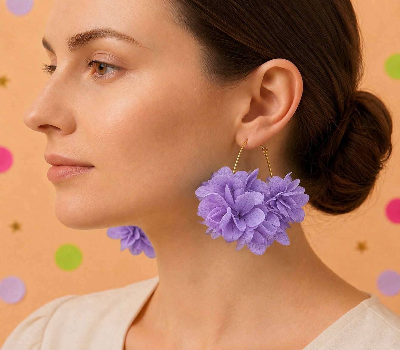 Créoles Goutte Mariage Hortensia en Laiton | Lilas
