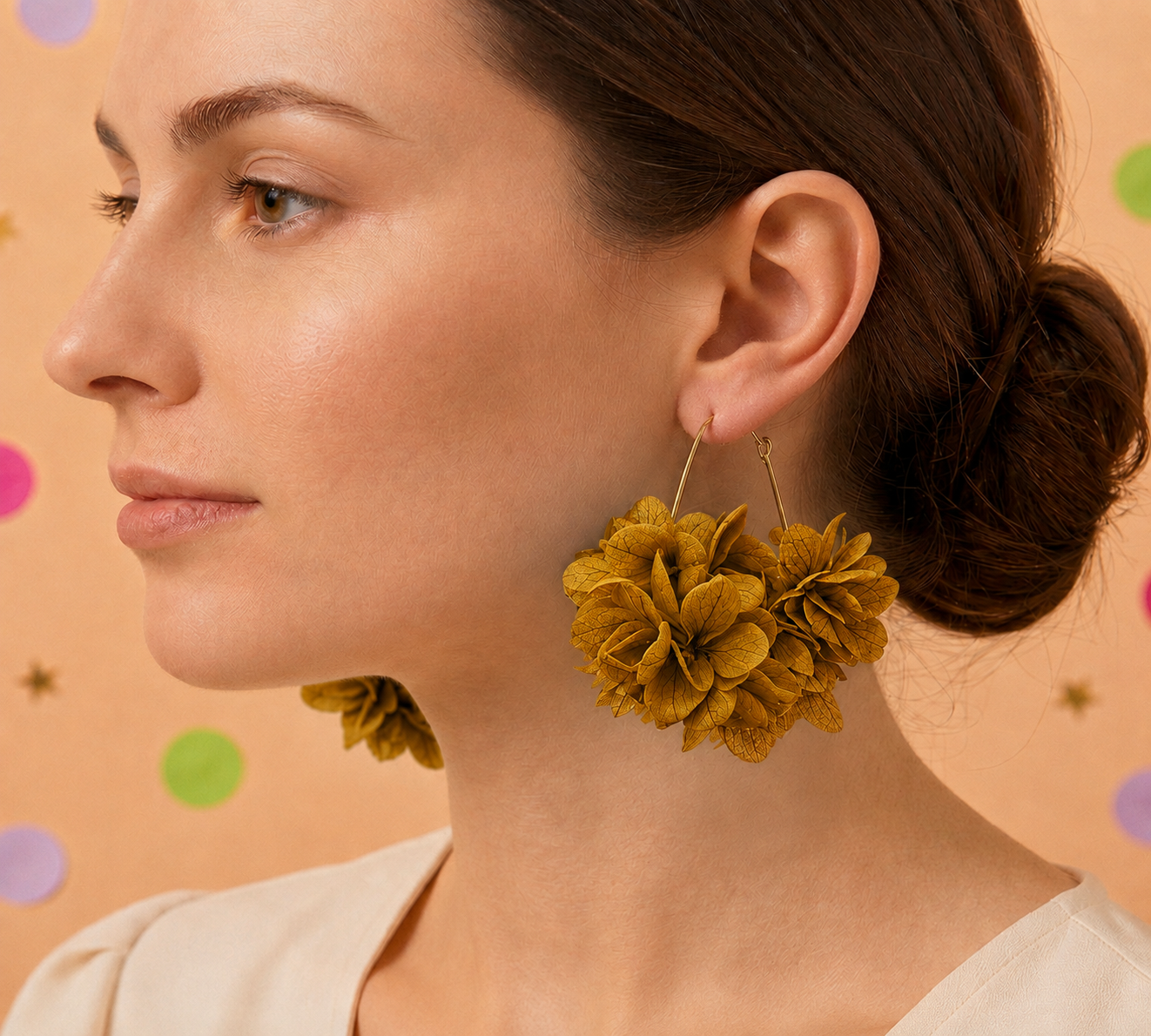 Créoles Goutte Mariage Hortensia en Laiton | Jaune Moutarde