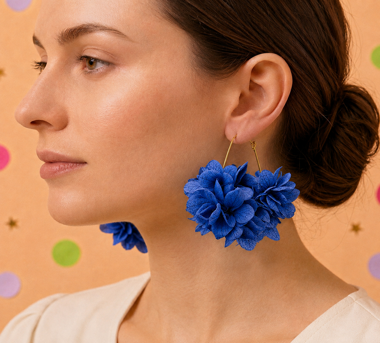 Créoles Goutte Mariage Hortensia en Laiton | Bleu Roi