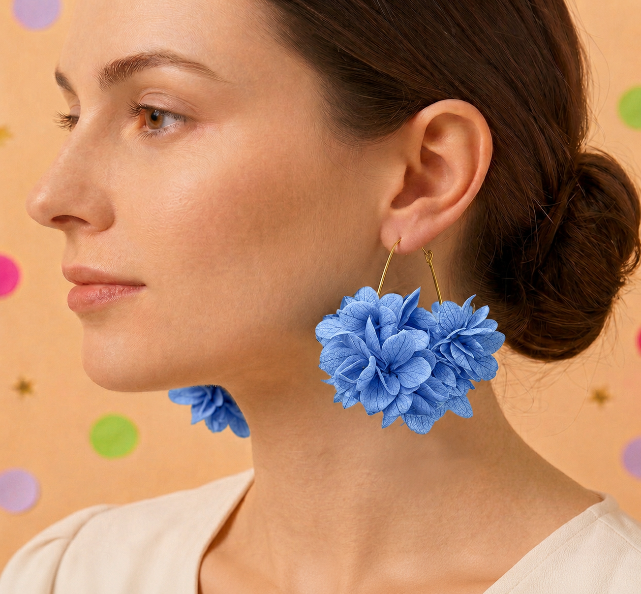 Créoles Goutte Mariage Hortensia en Laiton | Bleu Ciel