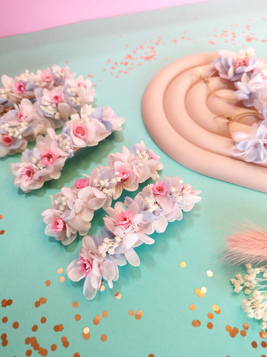 "Camille"Barrette Délicate fleurs séchées mariage – Bleu et rose