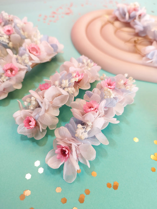 "Camille"Barrette Délicate fleurs séchées mariage – Bleu et rose