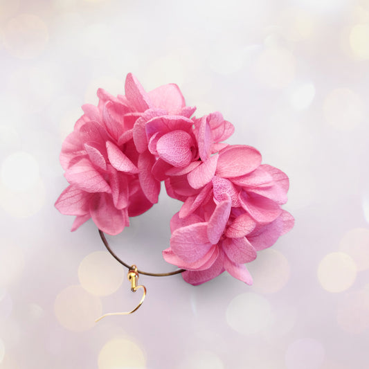 Boucles d'oreilles fleurs séchées mariage hortensia rose