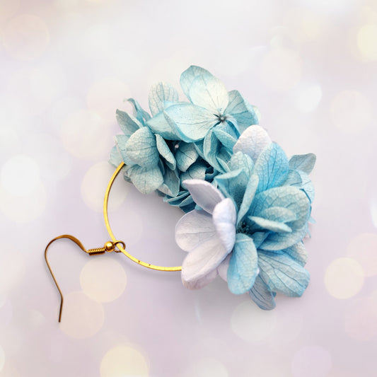 Fleurs sans chichi 🌸Boucles oreilles fleurs séchées_ bleu ciel