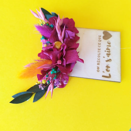 "Harmonie Fuchsia"Boutonnière fleurs séchées mariage – Délicate Composition Florale pour Monsieur 🌿