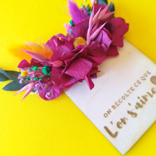 "Harmonie Fuchsia"Boutonnière fleurs séchées mariage – Délicate Composition Florale pour Monsieur 🌿