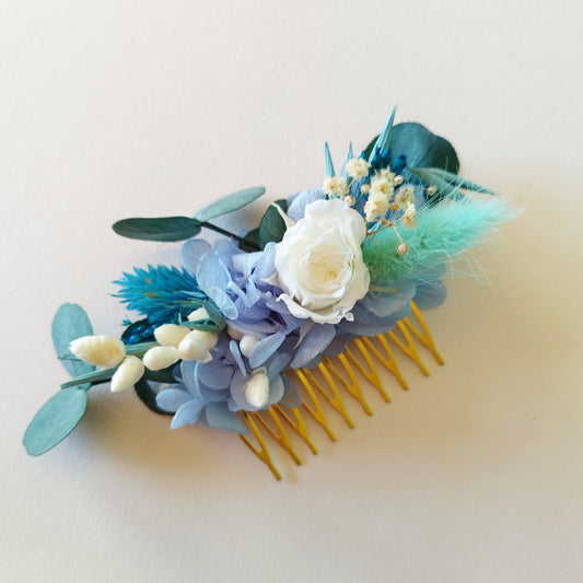"L'Azur d'un Jour" Peigne Floral fleurs séchées mariage – Élégance Bleue pour Mariée ✨