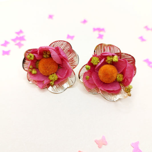 🎉Cœurs en folie- Puces d’oreilles dorées fleurs séchées