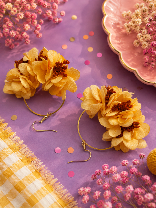 Boucles d'oreilles mariage créoles hortensia pêche et broom bloom terracotta