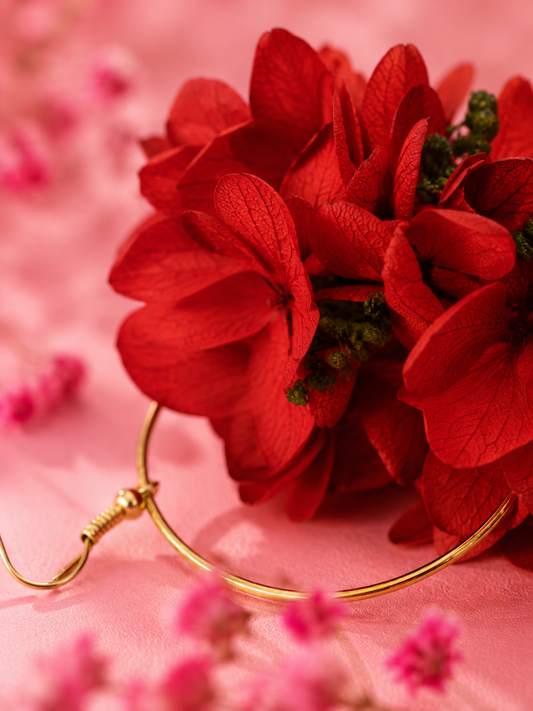 Boucles d'oreilles mariage créoles hortensia rouge passion et broom bloom vert foncé