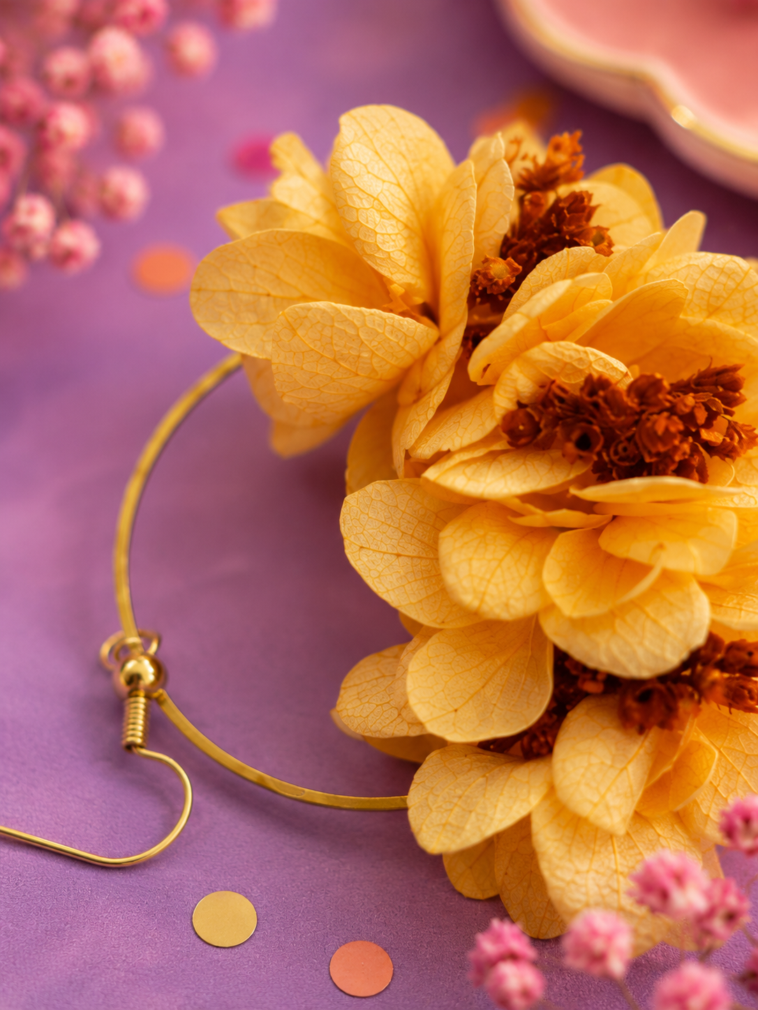 Boucles d'oreilles mariage créoles hortensia pêche et broom bloom terracotta