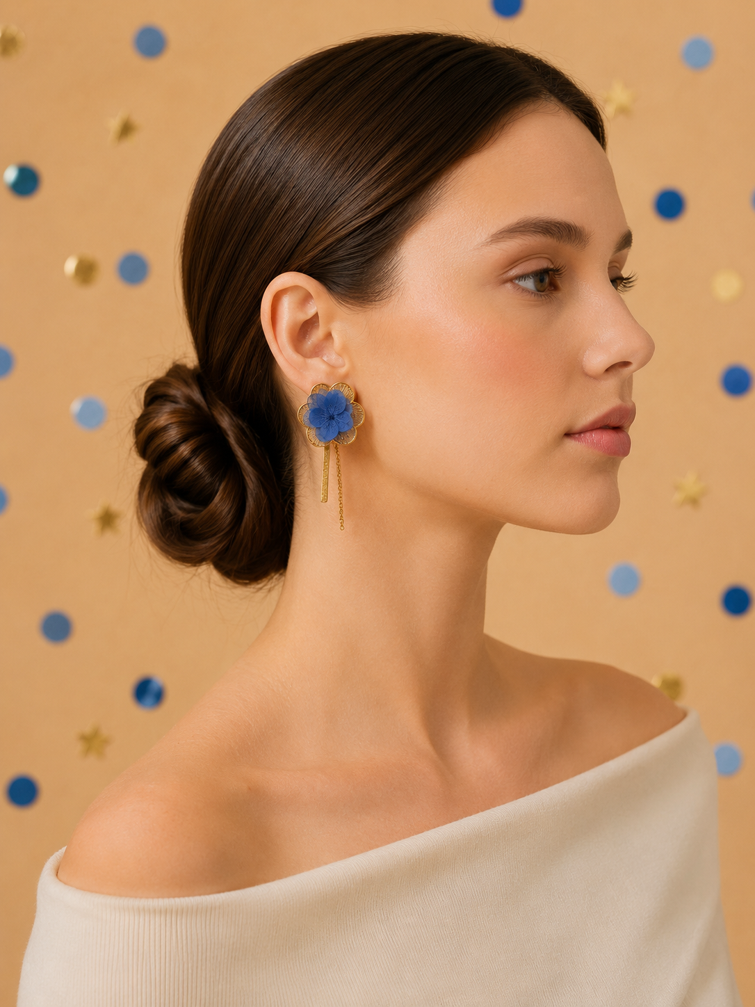 Boucles d'Oreilles Mariage Modulables Hortensia Pendantes | Bleu Saphir