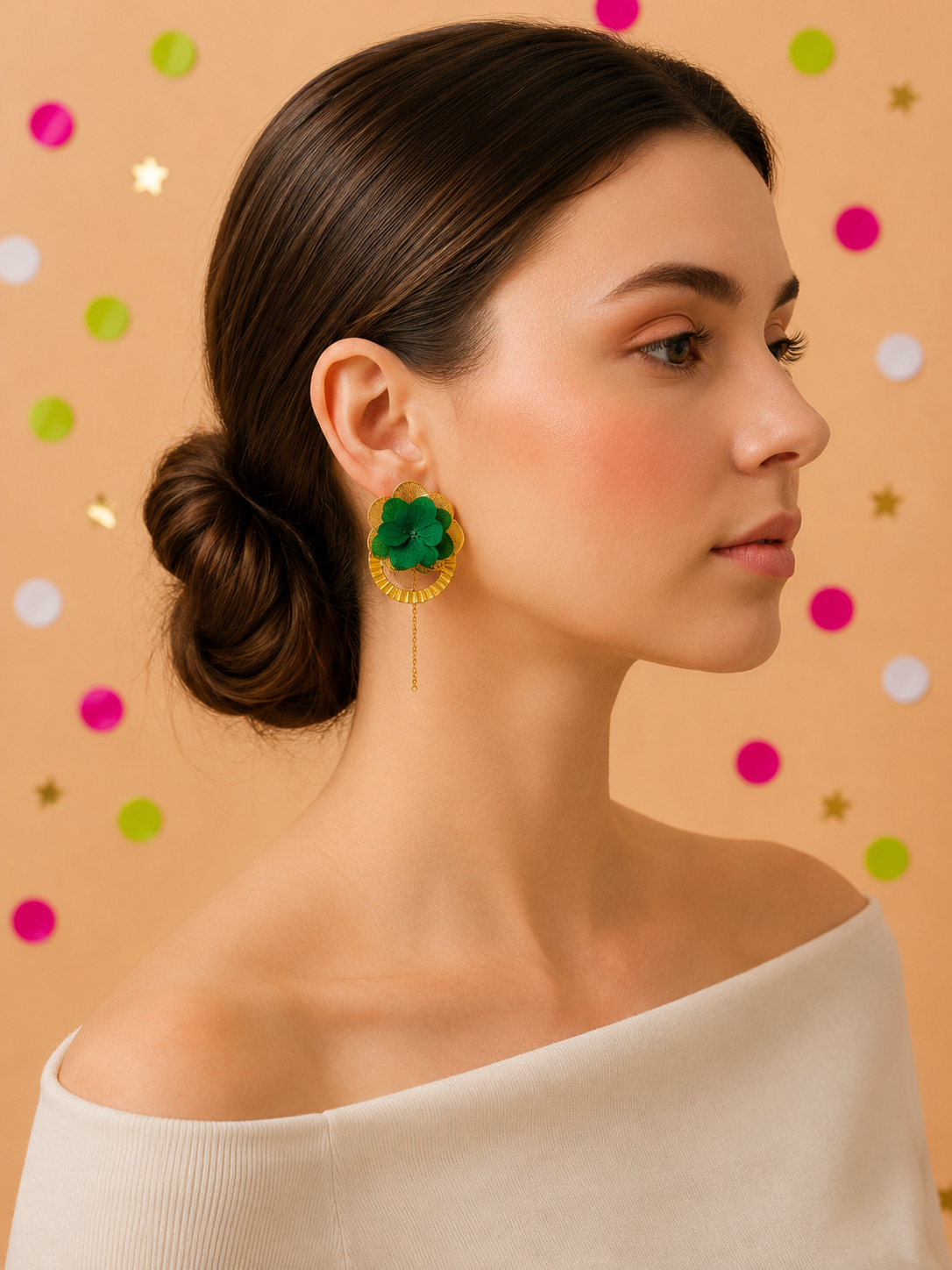Boucles d'Oreilles Mariage Modulables Hortensia Pendantes | Vert Émeraude