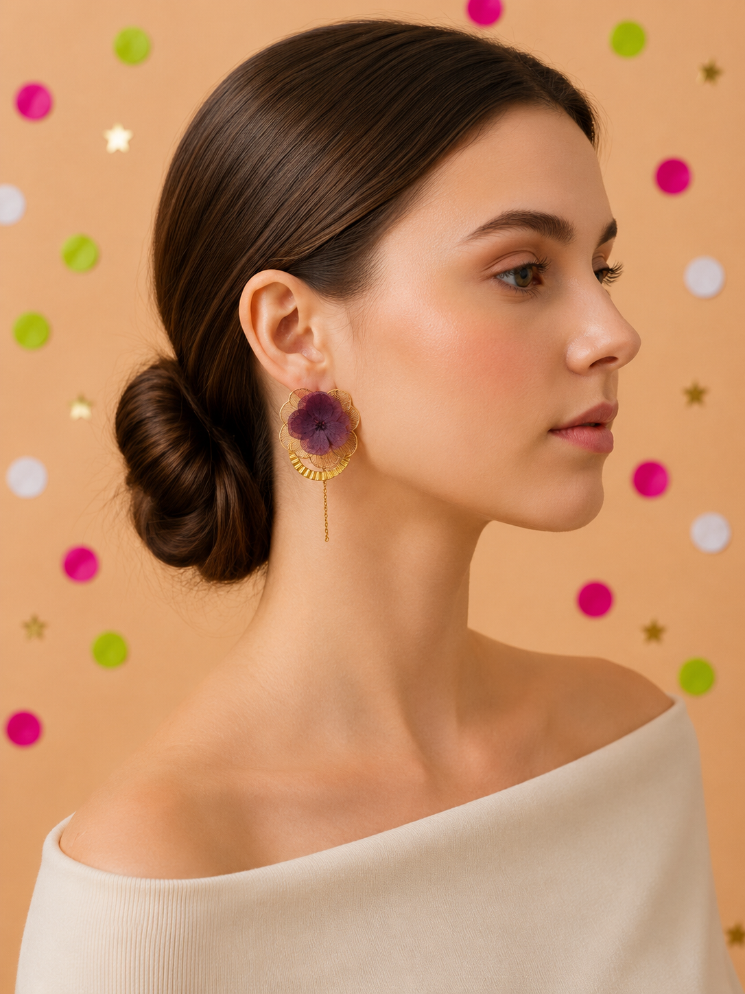 Boucles d'Oreilles Mariage Modulables Hortensia Pendantes | Violet Prune