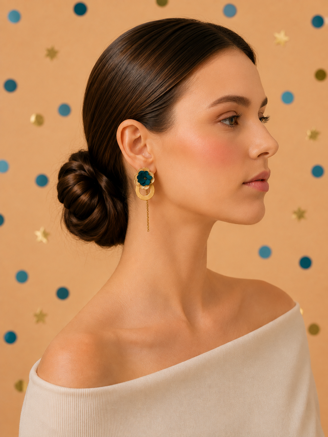Boucles d'Oreilles Mariage Modulables Hortensia Pendantes | Bleu Canard
