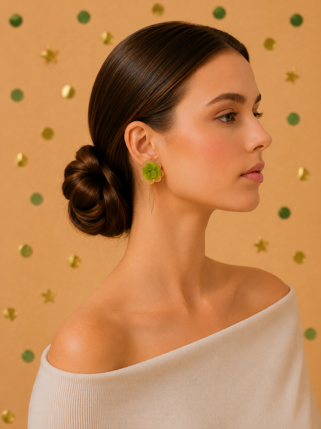 Boucles d'Oreilles Mariage Modulables Hortensia Pendantes | Vert Olive