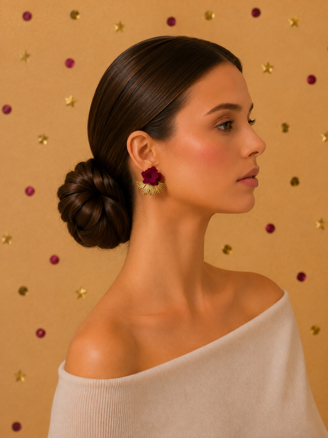 Boucles d'Oreilles Mariage Modulables Hortensia | Violet Prune