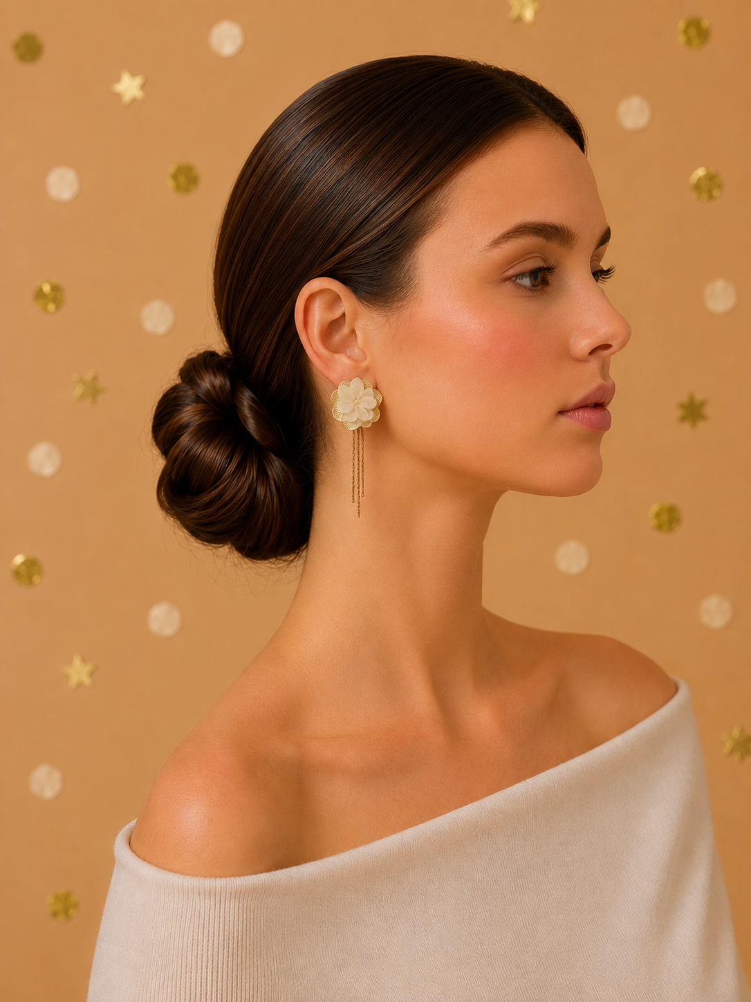Boucles d'Oreilles Mariage Modulables Hortensia Pendantes | Blanc Ivoire