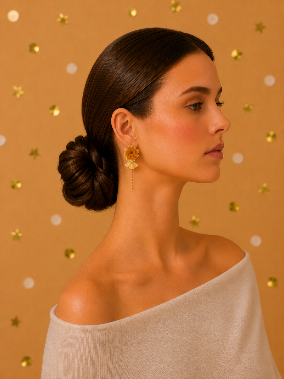 Boucles d'Oreilles Modulables Mariage Moutarde & Or | Bijou Fleur