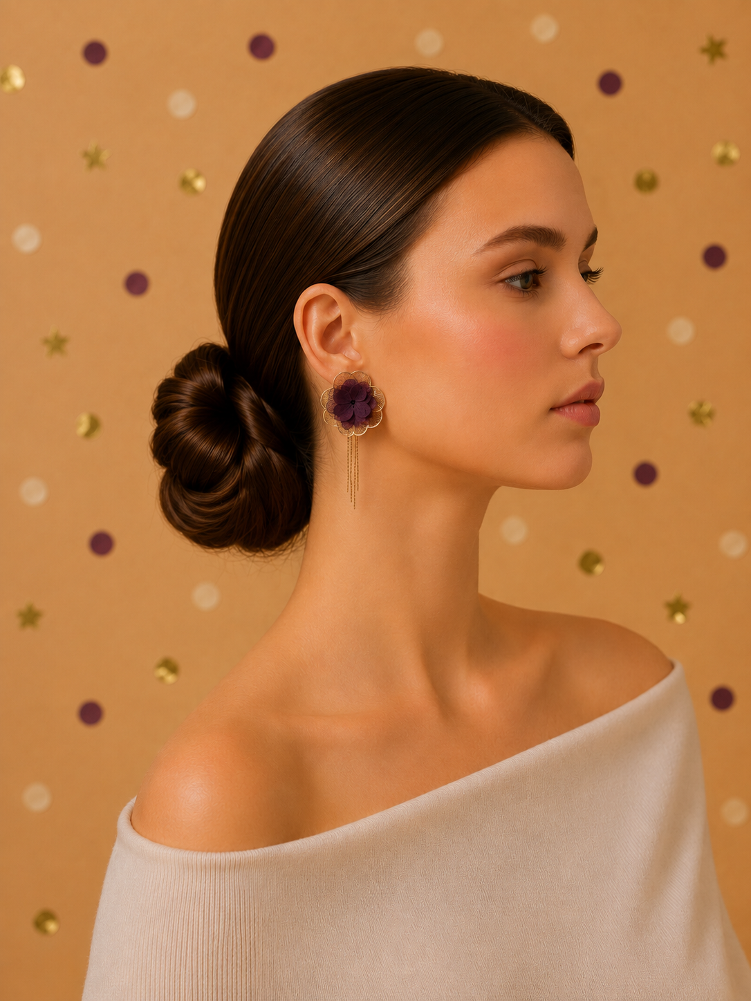 Boucles d'Oreilles Mariage Modulables Hortensia Pendantes | Violet Prune