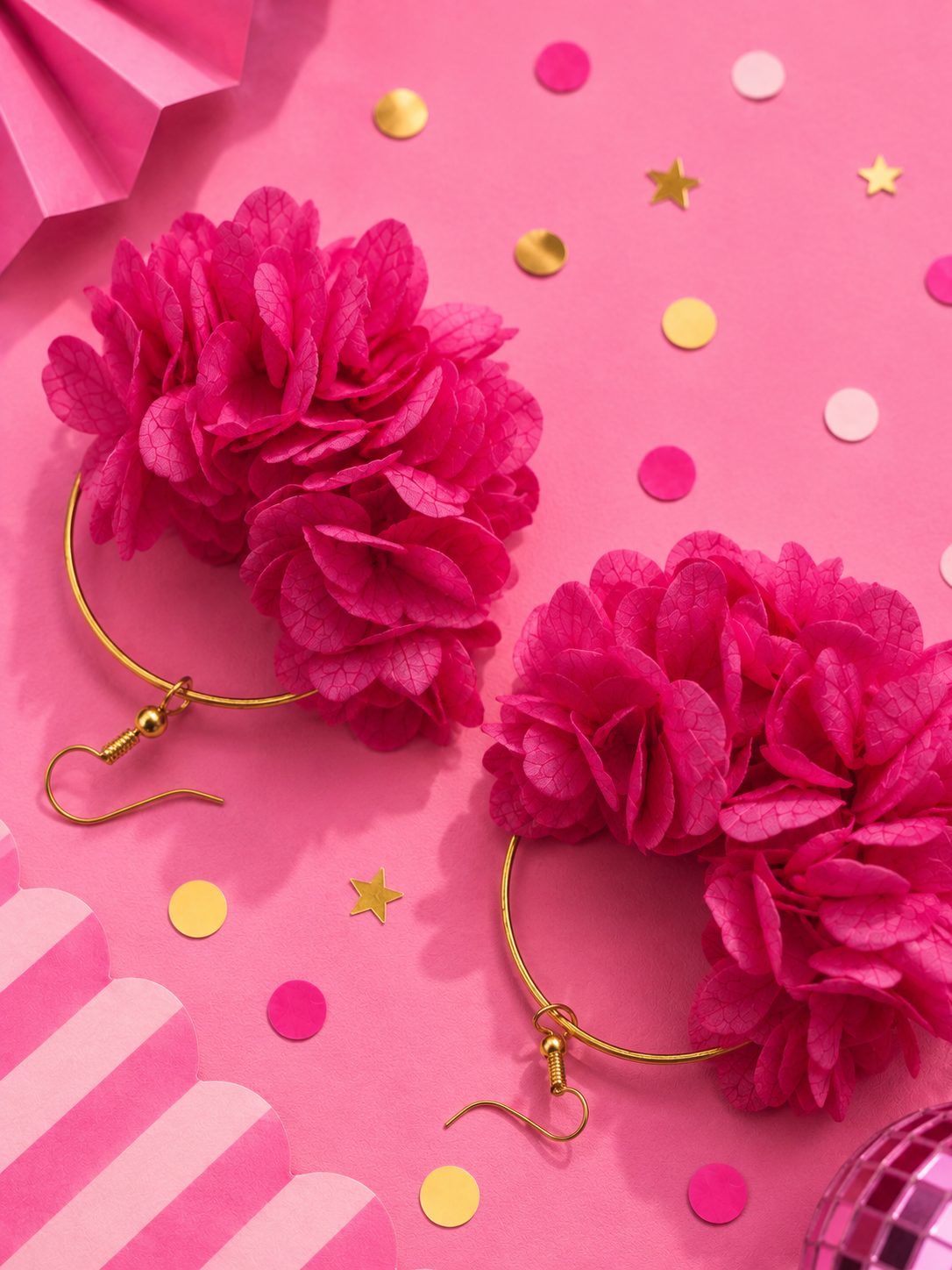 Boucles d'oreilles mariage créoles hortensia stabilisé rose fuchsia