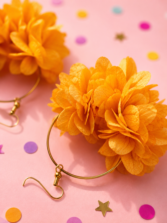 Boucles d'oreilles mariage créoles hortensia stabilisé pêche corail