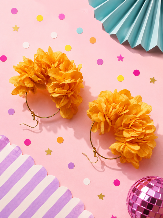 Boucles d'oreilles mariage créoles hortensia stabilisé pêche corail
