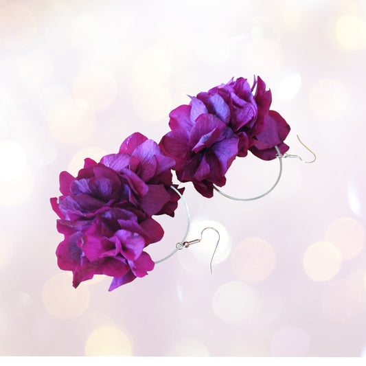 "Harmonie Fuchsia"Boucles d'oreilles fleurs séchées mariage – Élégance Florale avec Hortensia 🌸