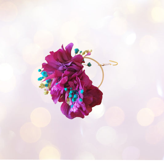 "Harmonie Fuchsia" Boucles d'oreilles fleurs séchées mariage– Fleurie et Élégante avec Hortensia et Inclusions 🌸