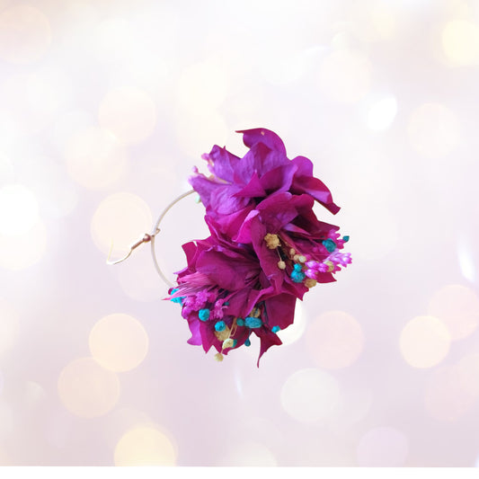 "Harmonie Fuchsia" Boucles d'oreilles fleurs séchées mariage– Fleurie et Élégante avec Hortensia et Inclusions 🌸