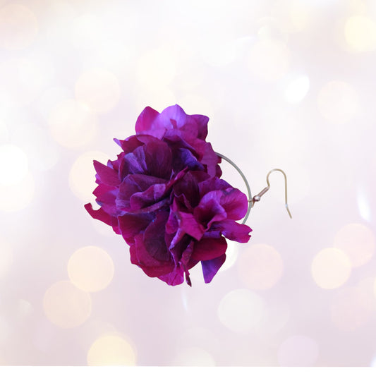 "Harmonie Fuchsia"Boucles d'oreilles fleurs séchées mariage – Élégance Florale avec Hortensia 🌸