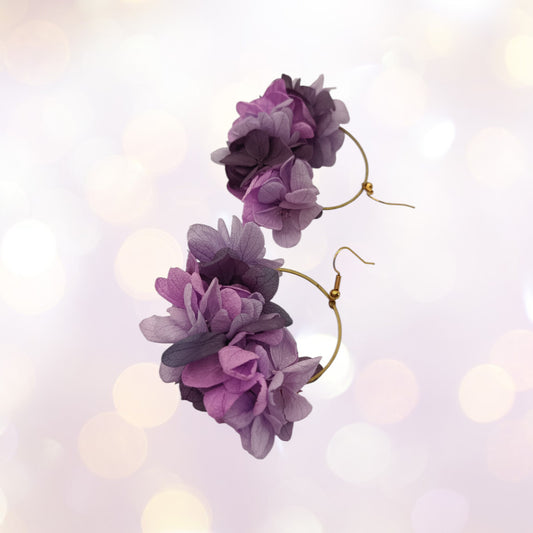 Boucles d'oreilles fleurs séchées mariage mélange de violet