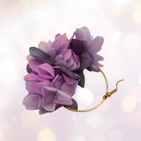 Boucles d'oreilles fleurs séchées mariage mélange de violet