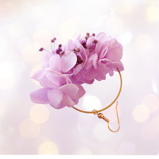 "Brume Florale"Boucles d’Oreilles fleurs séchées mariage – Créoles Fleuries violette rose 💜