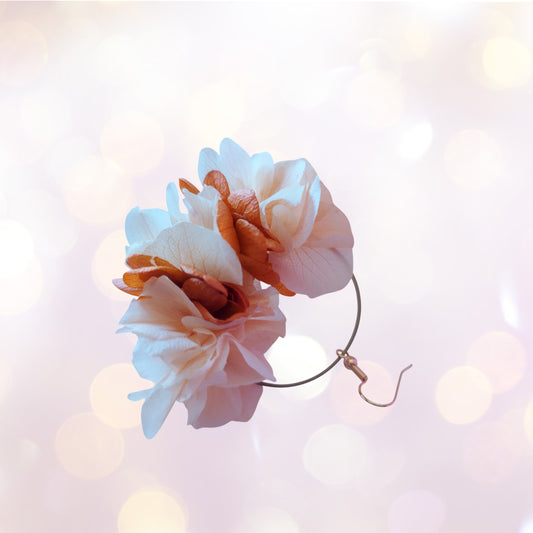"Éclats Solaires" Boucles d'Oreilles fleurs séchées mariage – Rose, Orange & Pêche 🌞