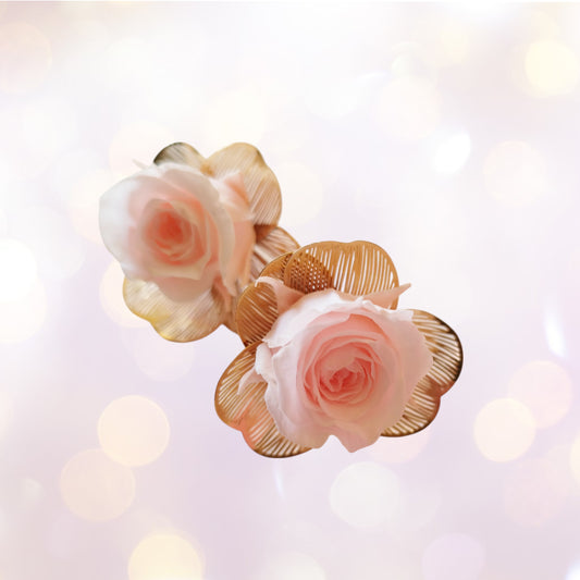 "Élégance"Puces d'Oreilles rose stabilisée mariage – Rose & Doré avec Cœur 🌸