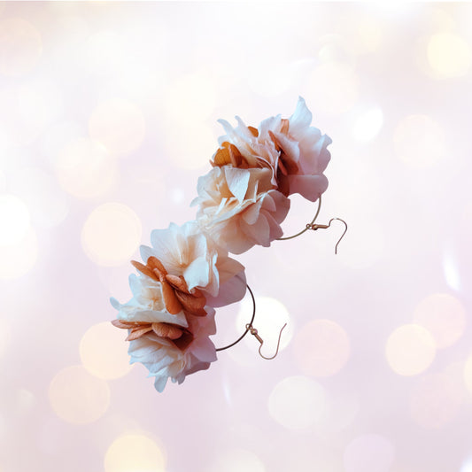 "Éclats Solaires" Boucles d'Oreilles fleurs séchées mariage – Rose, Orange & Pêche 🌞
