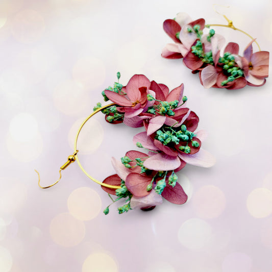 Boucles d'oreilles en fleurs séchées et stabilisées
