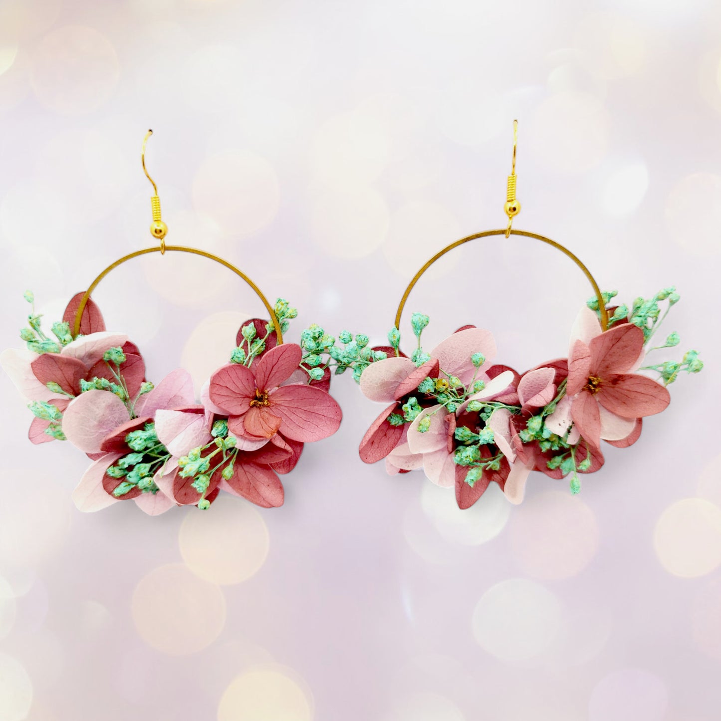 Boucles d'oreilles en fleurs séchées et stabilisées