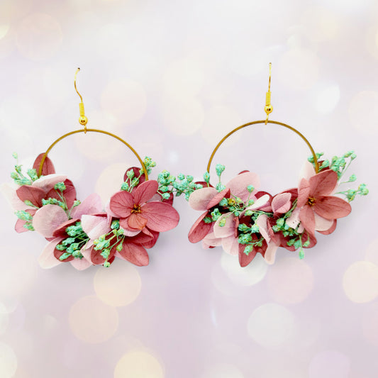 Boucles d'oreilles en fleurs séchées et stabilisées